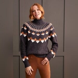Tribal Mock Neck Intarsia‎ Walnut Sweater NWT Women’s XL